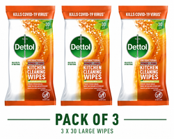 Dettol Kitchen Cleaning Wipes 30 pack bundle of 3