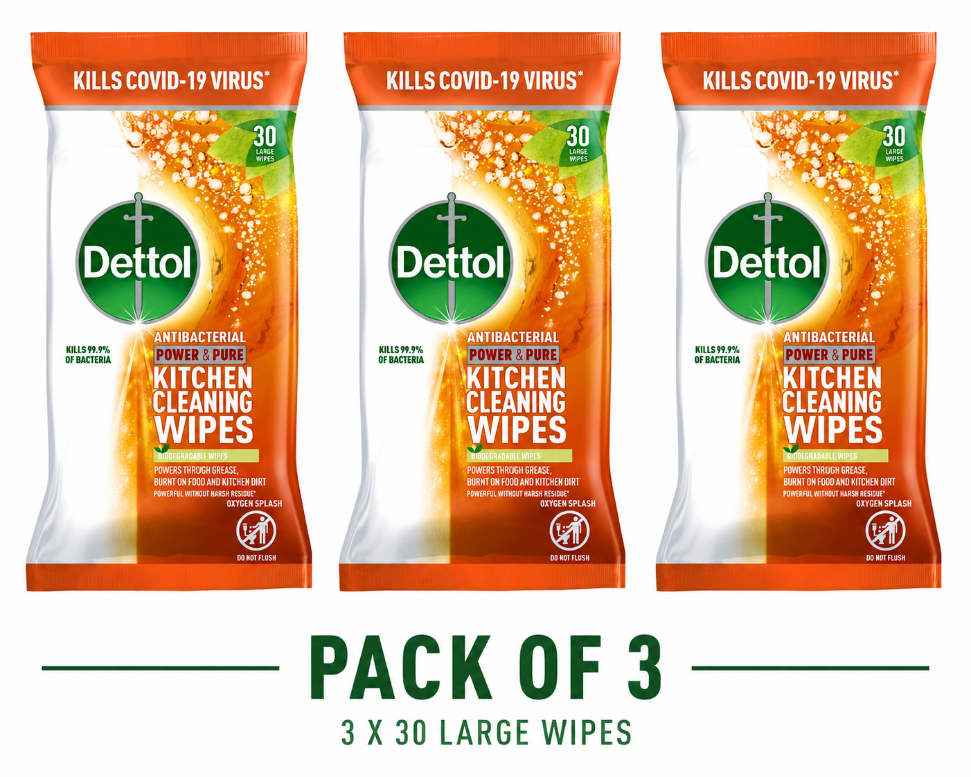 Dettol Kitchen Cleaning Wipes 30 pack bundle of 3